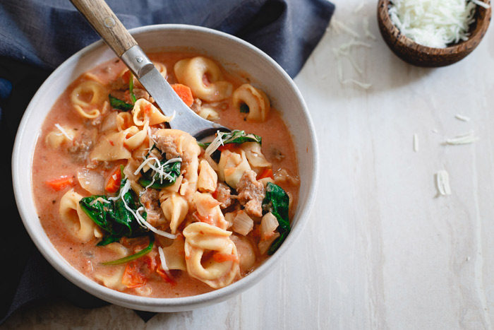 Slow Cooker Creamy Tortellini Spinach Soup