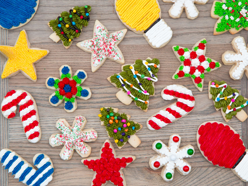 Decorated sugar cookies with buttercream frosting