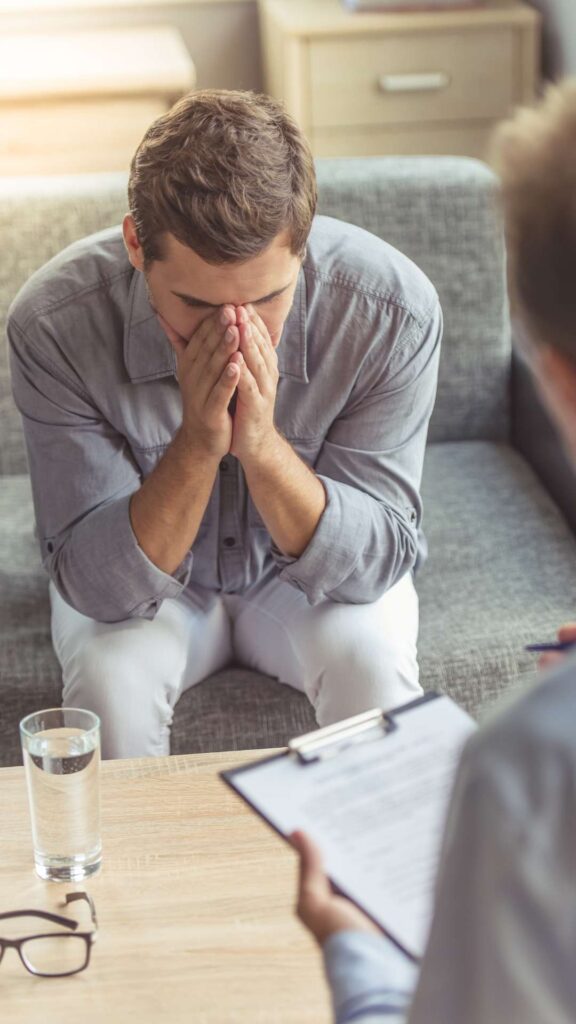 Therapist and client in a compassionate session discussing depression and eating disorder recovery at Eating Disorder Solutions