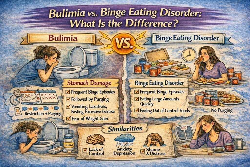 Bulimia vs binge eating disorder breakdown