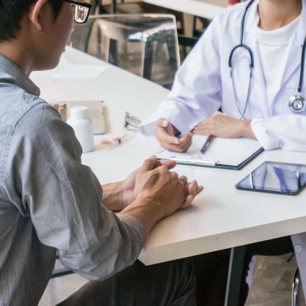 Infographic showing medical risks and complications of eating disorders in men, including cardiovascular, metabolic, and psychological health impacts