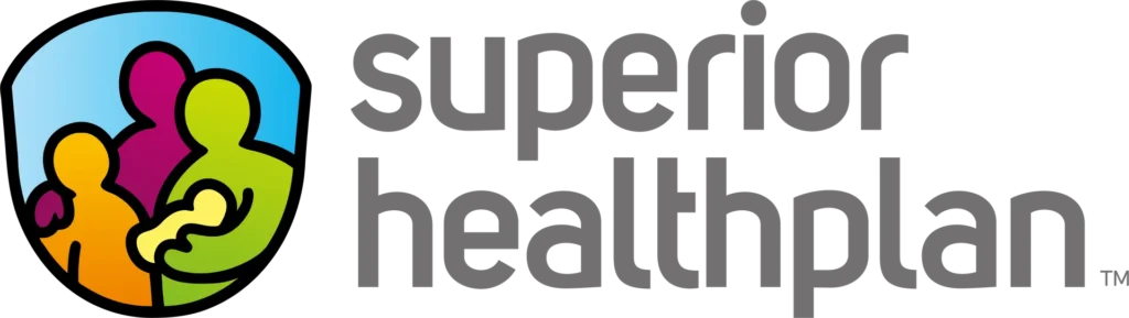 Colorful family silhouette inside a blue rounded shape, beside a gray wordmark logo on the right.