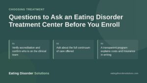Featured image listing key questions to ask an eating disorder treatment center before enrolling